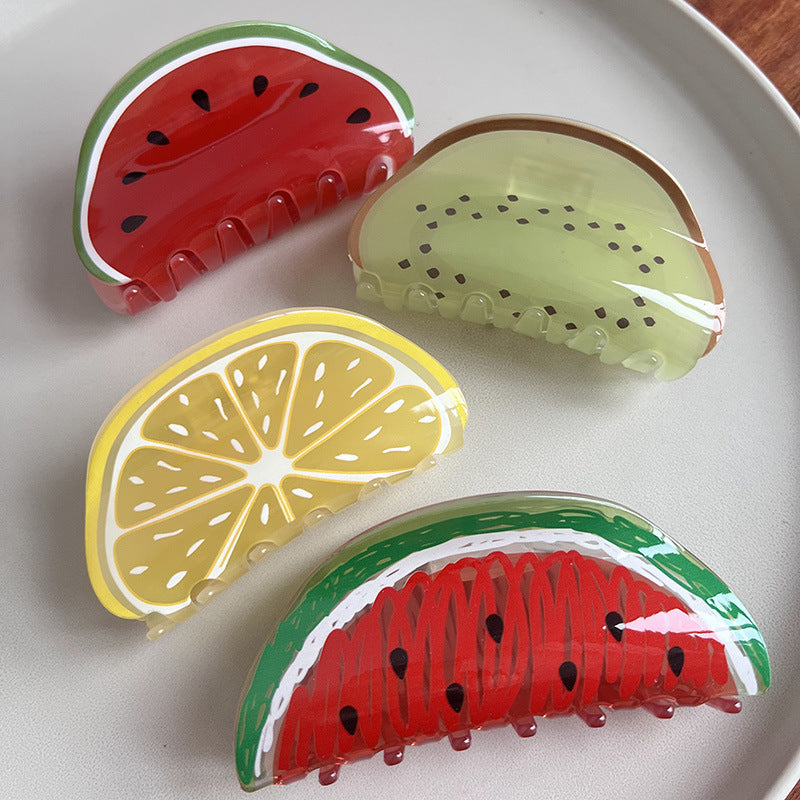 Pinza de pelo acrílica con diseño de frutas para mujer (estilo veraniego)