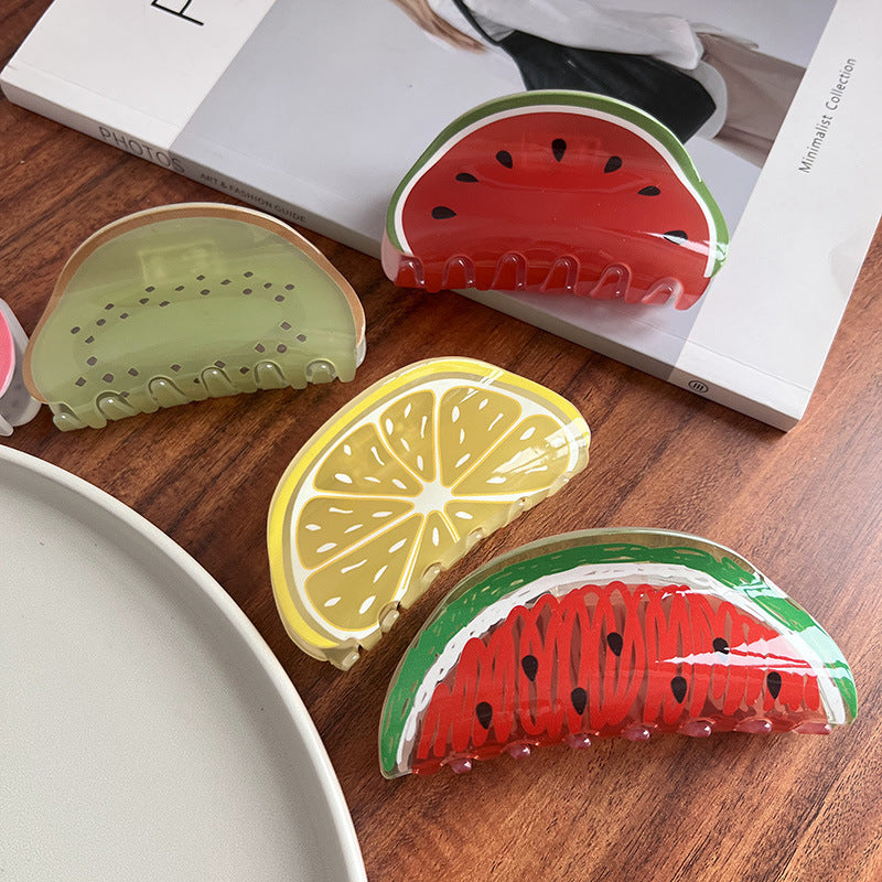 Pinza de pelo acrílica con diseño de frutas para mujer (estilo veraniego)