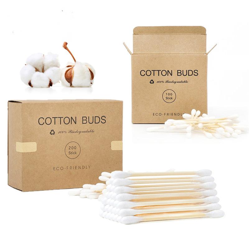200 bastoncillos de algodón y bambú para maquillaje y limpieza de oídos