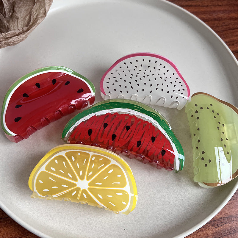Pinza de pelo acrílica con diseño de frutas para mujer (estilo veraniego)