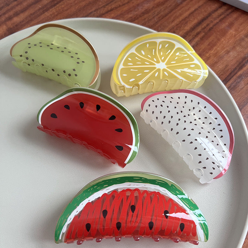 Pinza de pelo acrílica con diseño de frutas para mujer (estilo veraniego)